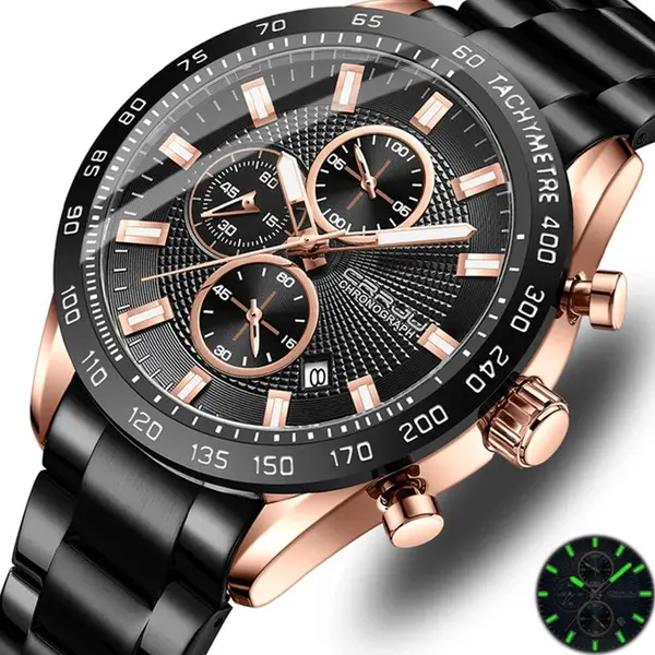 CRRJU 2306 High Quality Stainless Steel Multifunctional Quartz Classic Men's Watch – Dial Color: Rose Gold, Strap Color: Black – View 2