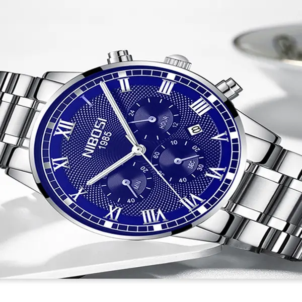 Nibosi 2339 Luxury Stainless Steel Casual Fashion Men's Watch – Dial Color: Blue, Strap Color: Silver – View 3