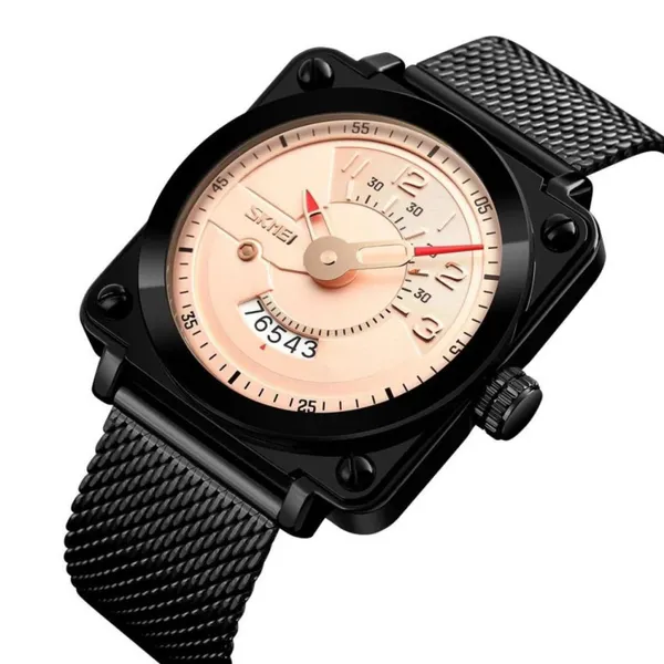 Skmei 9172 Luxurious Stainless Steel Men's Watch – Dial Color: Rose, Strap Color: Black – View 2