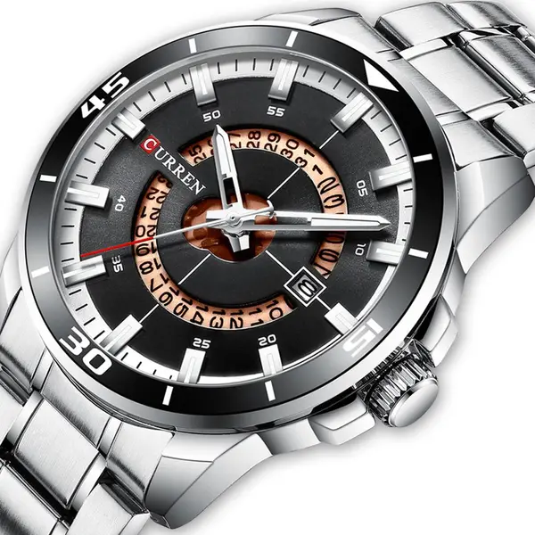 Curren 8359 Luxury Stainless Steel Calendar Men's Watch – Dial Color: Brown, Strap Color: Silver – View 2