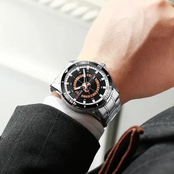 Curren 8359 Luxury Stainless Steel Calendar Men's Watch – Dial Color: Brown, Strap Color: Silver – View 4