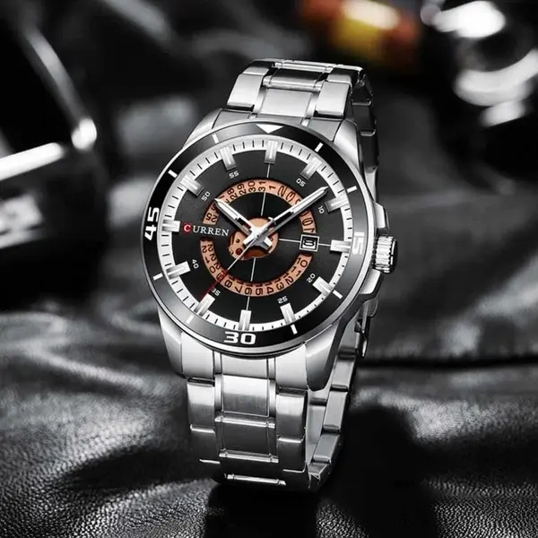 Curren 8359 Luxury Stainless Steel Calendar Men's Watch – Dial Color: Brown, Strap Color: Silver – View 3