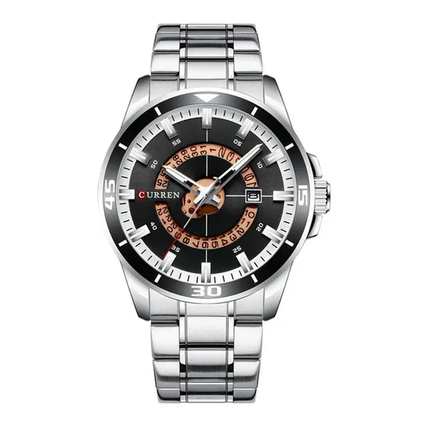 Curren 8359 Luxury Stainless Steel Calendar Men's Watch – Dial Color: Brown, Strap Color: Silver – View 1