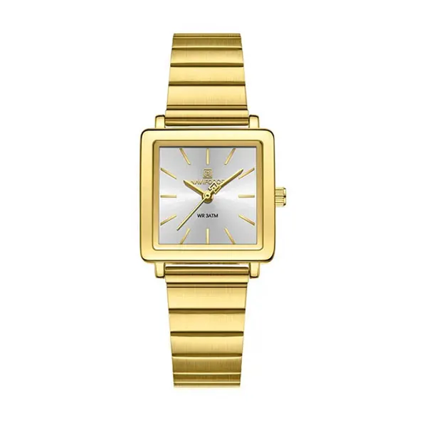 Naviforce 5048 Stainless Steel Strap Rainbow dial women wristwatch – Dial Color: White, Strap Color: Gold – View 1