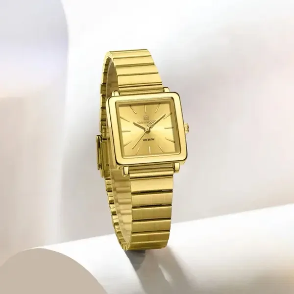 Naviforce 5048 Stainless Steel Strap Rainbow dial women wristwatch – Dial Color: White, Strap Color: Gold – View 2