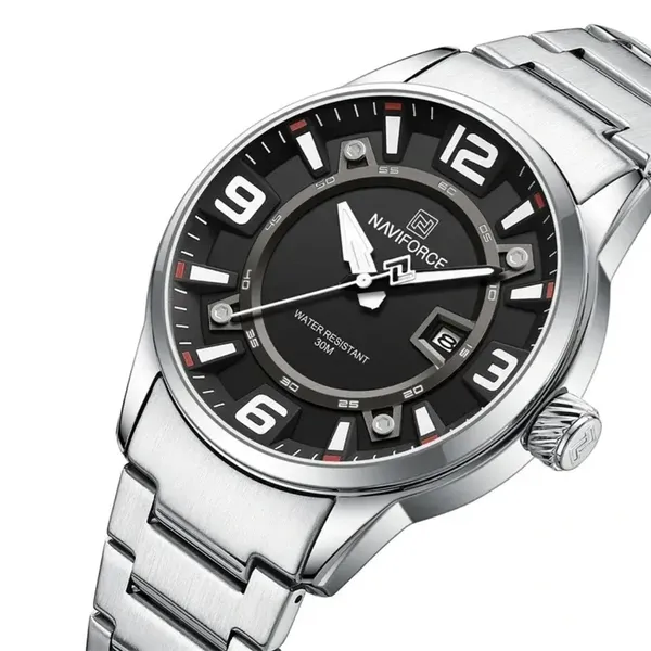 NAVIFORCE NF8044 Luminous Stainless Steel Strap Quartz Men’s Watch – Dial Color: Grey, Strap Color: Silver – View 2