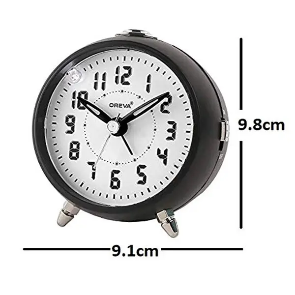 OREVA Plastic Alarm Table Clock with LED and 4 Step Buzzer Sound – Color: Black – View 2