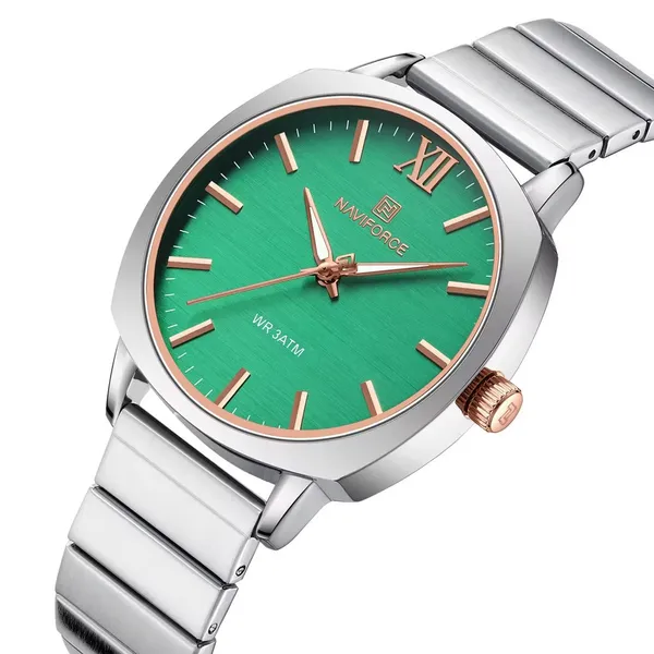 NAVIFORCE NF5044 Simple Square Waterproof Women’s Watch – Dial Color: Green, Strap Color: Silver – View 2