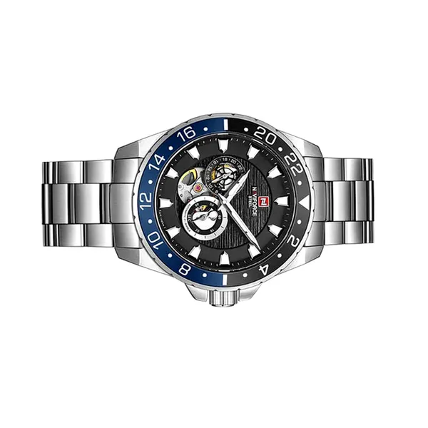 Naviforce NFS1003 Mechanical Movement Watch – Dial Color: Black, Strap Color: Silver – View 2