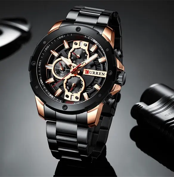 Curren 8336 High Quality Stainless Steel Luminous Men's Watch – Dial Color: Black, Strap Color: Black – View 2