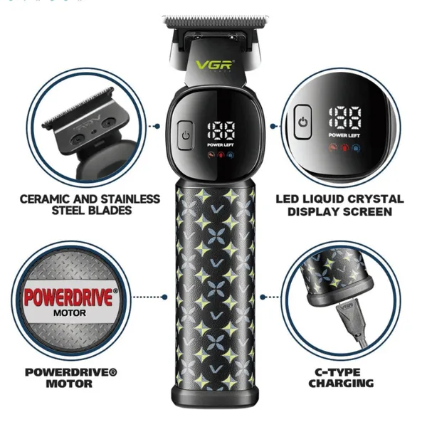 VGR V-185 Professional Hair & Beard Trimmer – Color: Black – View 2