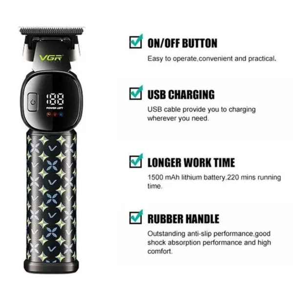 VGR V-185 Professional Hair & Beard Trimmer – Color: Black – View 3