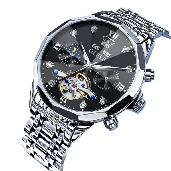 Poedagar 938 Luxury Stainless Steel Chronograph Men's Watch – Dial Color: Black, Strap Color: Silver – View 2