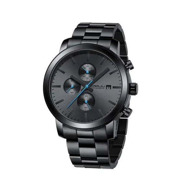 CRRJU 2287 Comfortable Stainless Steel Multifunctional Analog Quartz Mens Watch – Dial Color: Blue, Strap Color: Black – View 1