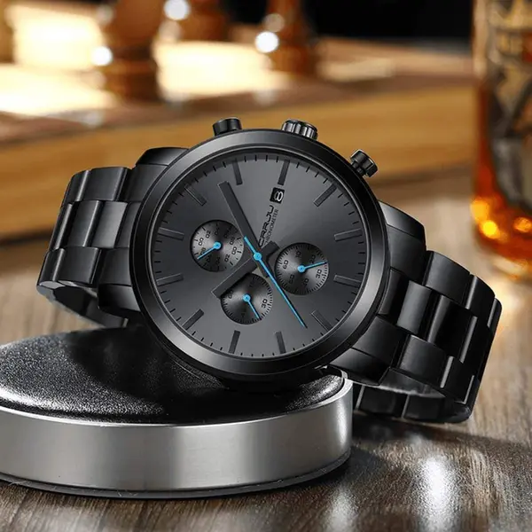 CRRJU 2287 Comfortable Stainless Steel Multifunctional Analog Quartz Mens Watch – Dial Color: Blue, Strap Color: Black – View 3