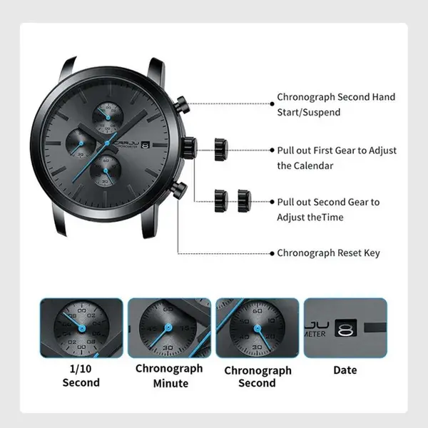 CRRJU 2287 Comfortable Stainless Steel Multifunctional Analog Quartz Mens Watch – Dial Color: Blue, Strap Color: Black – View 4