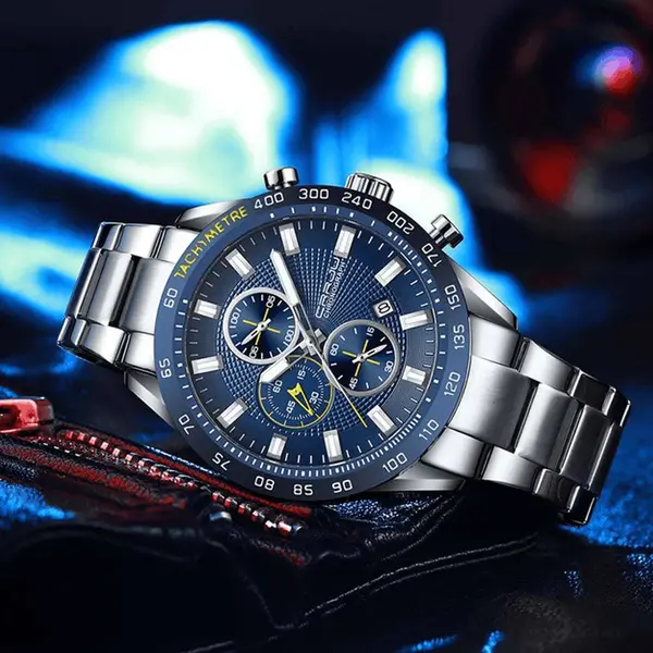 CRRJU 2306 High Quality Stainless Steel Multifunctional Quartz Classic Men's Watch – Dial Color: Blue, Strap Color: Silver – View 2