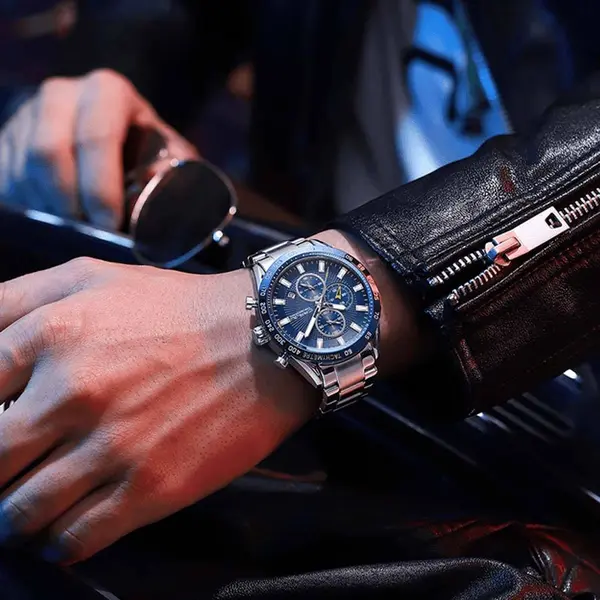 CRRJU 2306 High Quality Stainless Steel Multifunctional Quartz Classic Men's Watch – Dial Color: Blue, Strap Color: Silver – View 3