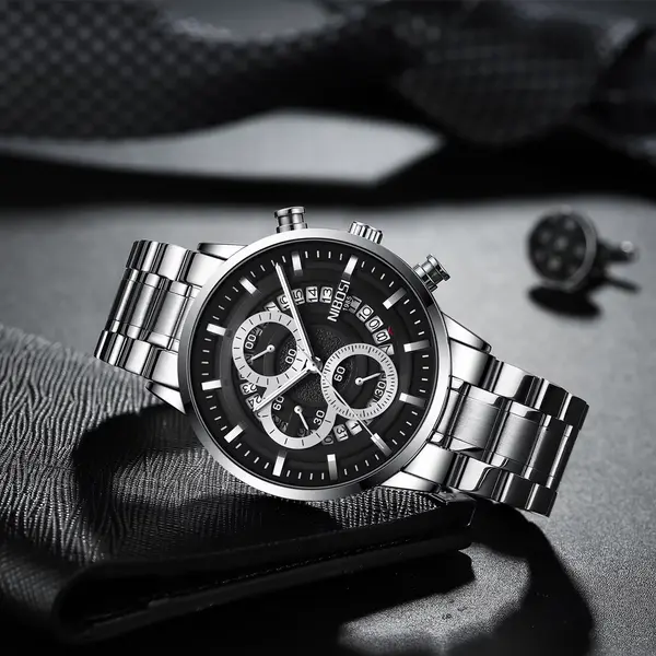 Nibosi 2369 Multifunction Stainless Steel Fashionable Men Watch – Dial Color: Silver, Strap Color: White – View 3