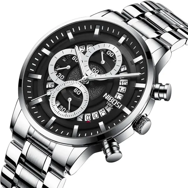 Nibosi 2369 Multifunction Stainless Steel Fashionable Men Watch – Dial Color: Silver, Strap Color: White – View 2