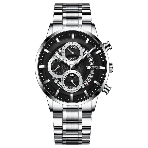 Nibosi 2369 Multifunction Stainless Steel Fashionable Men Watch – Dial Color: Silver, Strap Color: White – View 1