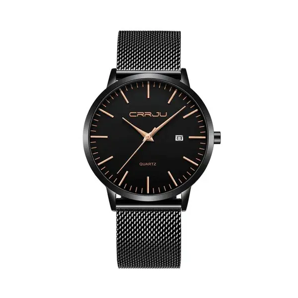 CRRJU 2172 High-Quality Slim Stainless Steel Strap Analog Quartz Formal Men’s Watch – Dial Color: Rose, Strap Color: Black – View 1