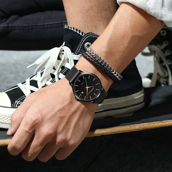CRRJU 2172 High-Quality Slim Stainless Steel Strap Analog Quartz Formal Men’s Watch – Dial Color: Rose, Strap Color: Black – View 4