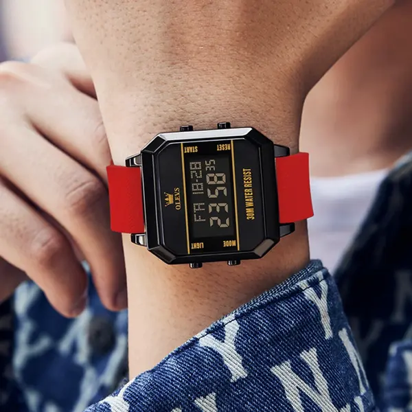 OLEVS 1103 Cool Waterproof LED Display Multifunctional Digital Men's Watch – Dial Color: Black, Strap Color: Red – View 2