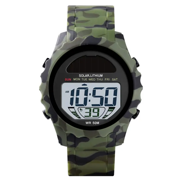 SKMEI 1585 Digital Waterproof Solar Power Digital Men's Watch – Dial Color: Black, Strap Color: Green – View 1