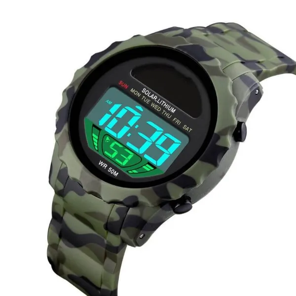 SKMEI 1585 Digital Waterproof Solar Power Digital Men's Watch – Dial Color: Black, Strap Color: Green – View 2