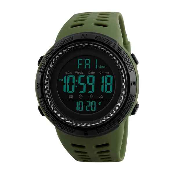 Skmei 1251 Digital Dial PU Strap Waterproof Sports Men's Watch – Dial Color: Black, Strap Color: Green – View 1