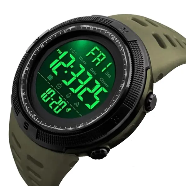 Skmei 1251 Digital Dial PU Strap Waterproof Sports Men's Watch – Dial Color: Black, Strap Color: Green – View 2