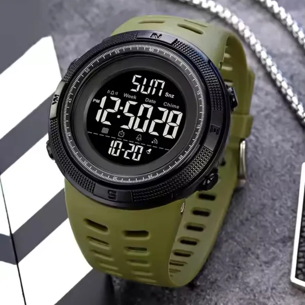Skmei 1251 Digital Dial PU Strap Waterproof Sports Men's Watch – Dial Color: Black, Strap Color: Green – View 4