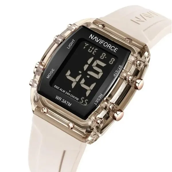 NAVIFORCE 7102 Transparent Digital Date Children’s Sports Watch – Dial Color: Black, Strap Color: Rose – View 2