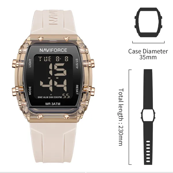 NAVIFORCE 7102 Transparent Digital Date Children’s Sports Watch – Dial Color: Black, Strap Color: Rose – View 5
