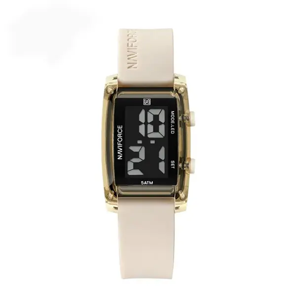 Naviforce NF7118 Comfortable Silicone Starp Digital Fashion Women's Watch – Dial Color: Black, Strap Color: White – View 1