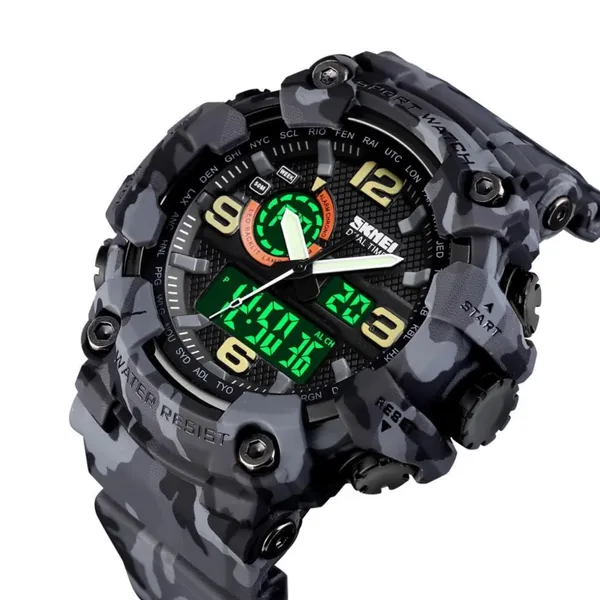 SKMEI 1520 Multifunction LED Light Waterproof Sport Men's Watch – Dial Color: Grey, Strap Color: Grey – View 2