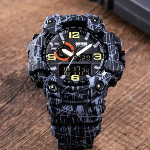 SKMEI 1520 Multifunction LED Light Waterproof Sport Men's Watch – Dial Color: Grey, Strap Color: Grey – View 4