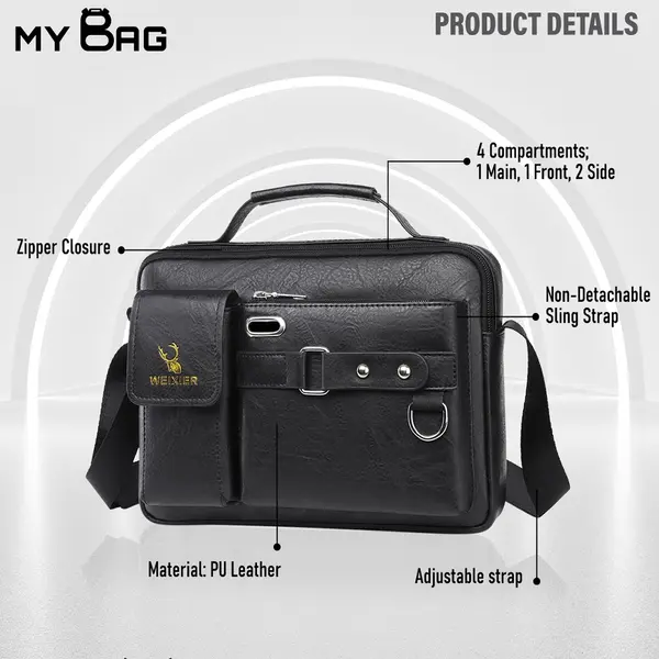 Men's China Artificial Leather Shoulder Office Bag – Color: Black – View 2