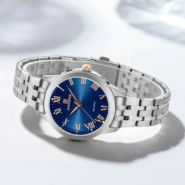 NAVIFORCE NF5032 Stainless Steel Analog Watch For Women – Dial Color: Blue, Strap Color: Silver – View 2