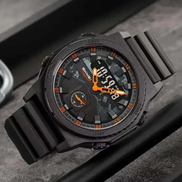 SKMEI 2355 Digital Analog Luxury Sports Men's Watch – Dial Color: Orange, Strap Color: Black – View 3