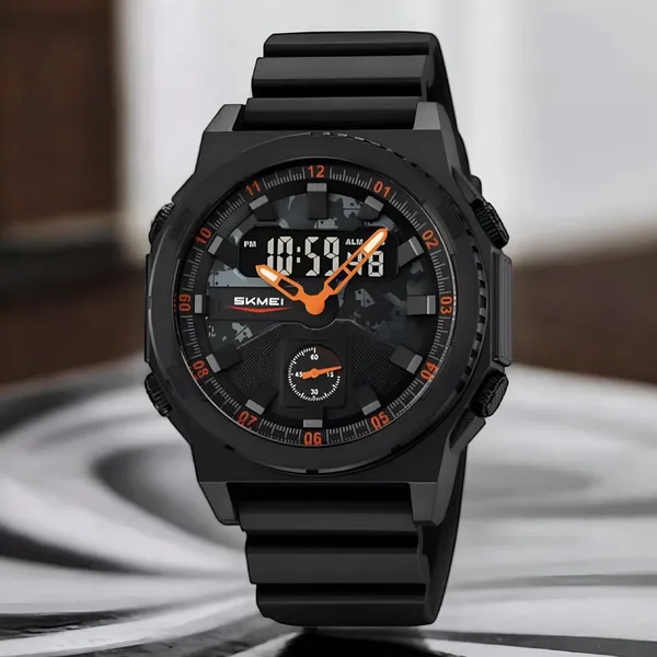 SKMEI 2355 Digital Analog Luxury Sports Men's Watch – Dial Color: Orange, Strap Color: Black – View 4
