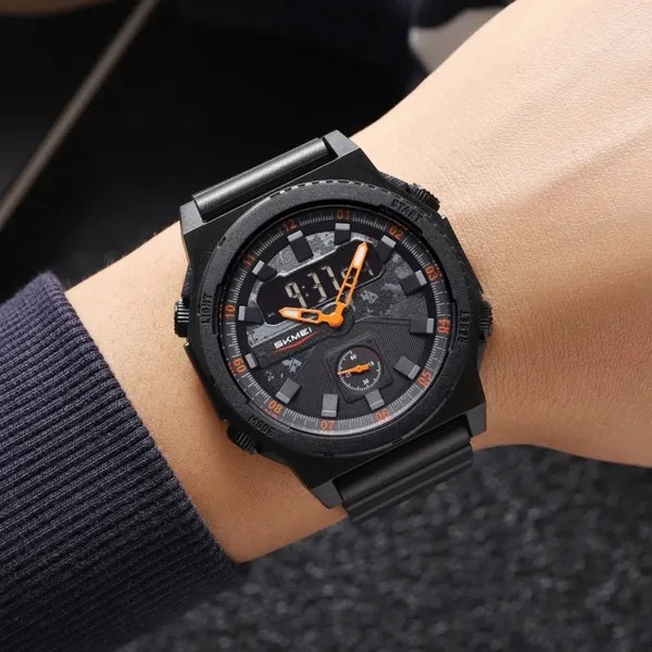 SKMEI 2355 Digital Analog Luxury Sports Men's Watch – Dial Color: Orange, Strap Color: Black – View 5