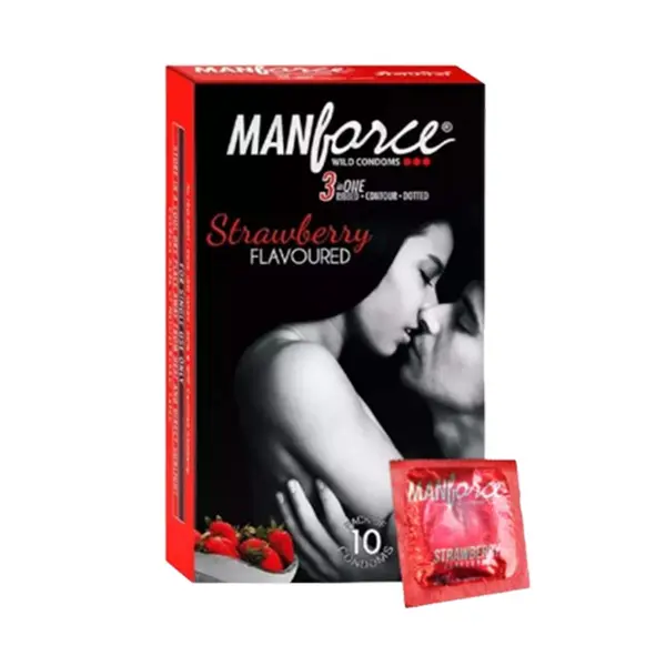 Manforce Wild Condom 3 In1 Strawberry Flavour 10 Pcs – View 1