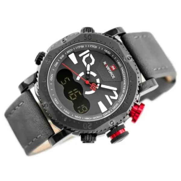 NAVIFORCE 9094 Fashion Quartz Digital Dual Display Sports Men's Watch – Dial Color: Black, Strap Color: Black – View 3