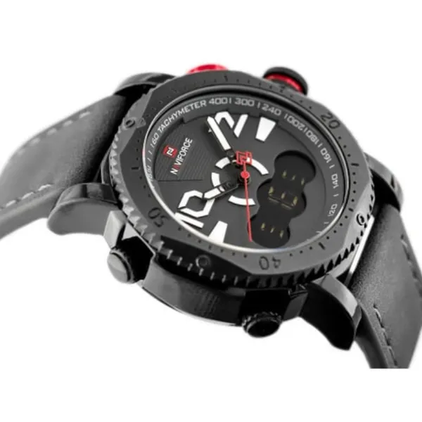 NAVIFORCE 9094 Fashion Quartz Digital Dual Display Sports Men's Watch – Dial Color: Black, Strap Color: Black – View 4