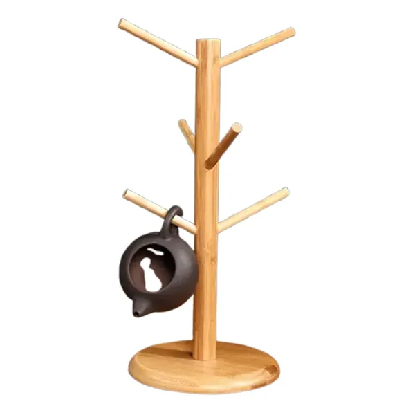 Wooden Bamboo 6 Cup Mug Tree Stand Holder Rack – View 2