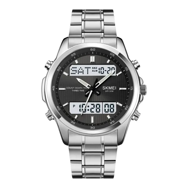 Skmei 2049 Analog Digital Dual Display Men's Watch – Dial Color: Black, Strap Color: Silver – View 1