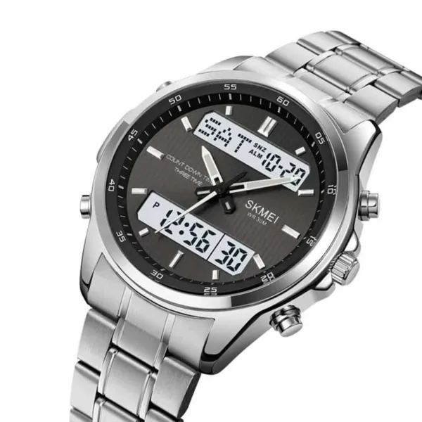 Skmei 2049 Analog Digital Dual Display Men's Watch – Dial Color: Black, Strap Color: Silver – View 2