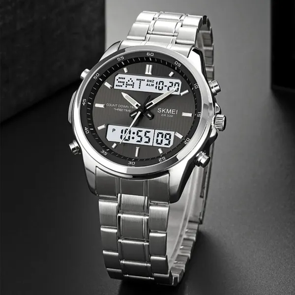 Skmei 2049 Analog Digital Dual Display Men's Watch – Dial Color: Black, Strap Color: Silver – View 3